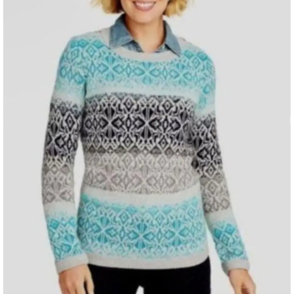 Talbots Women’s Sweater in Blue and Gray Pattern Wool Blend - Picture 1 of 7